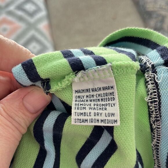 Polo Ralph Lauren Lime with Double Blue Stripes  Polo Shirt made in 🇺🇸 USA - Picture 7 of 10